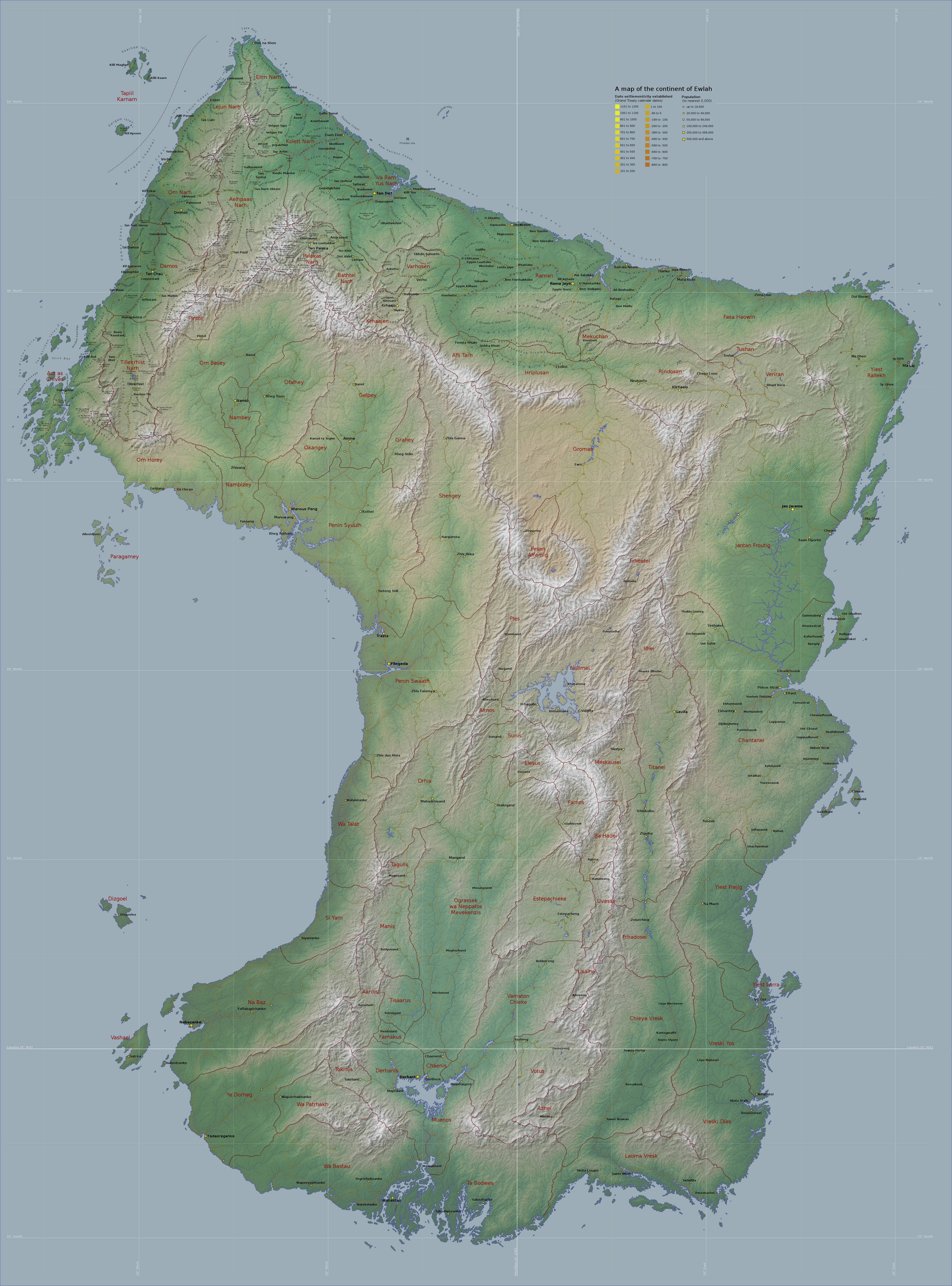 A big map showing the continent of Ewlah